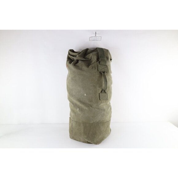 Vintage 50s Korean War USMC Distressed Canvas Top Loader Duffel Bag Green Stamp